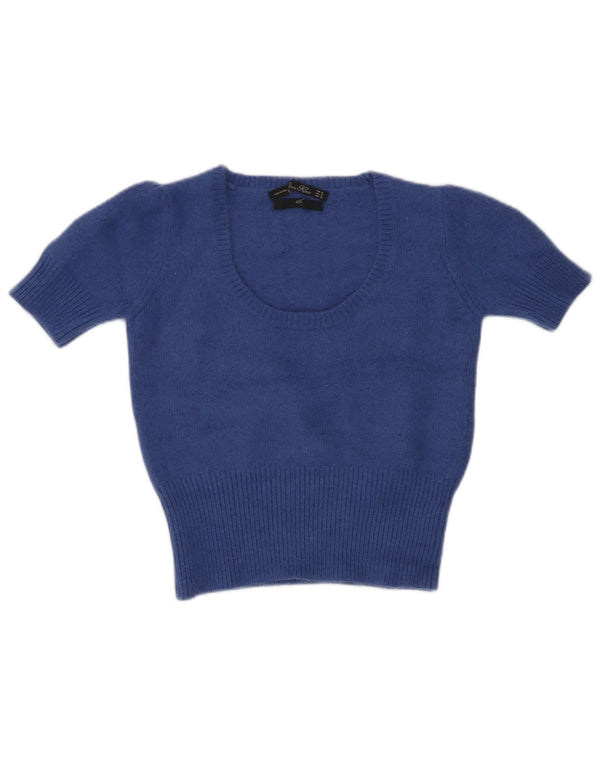 Zara Pull court à col bateau pour femme UK 12 Bleu marine moyen