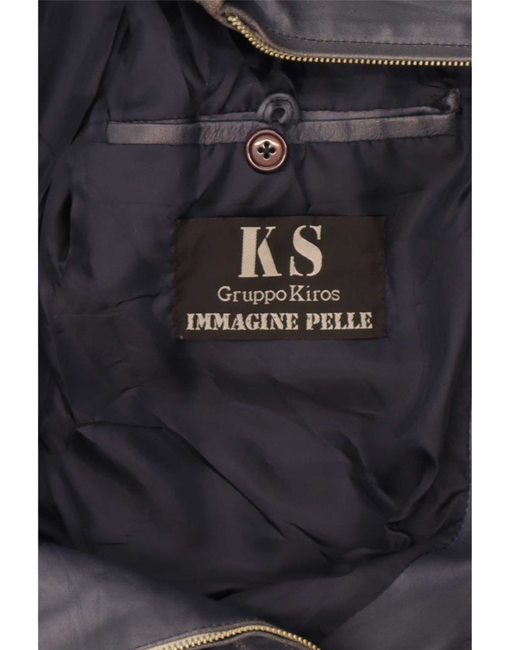 Kiros Veste en Cuir Homme IT 52 XL Bleu Marine