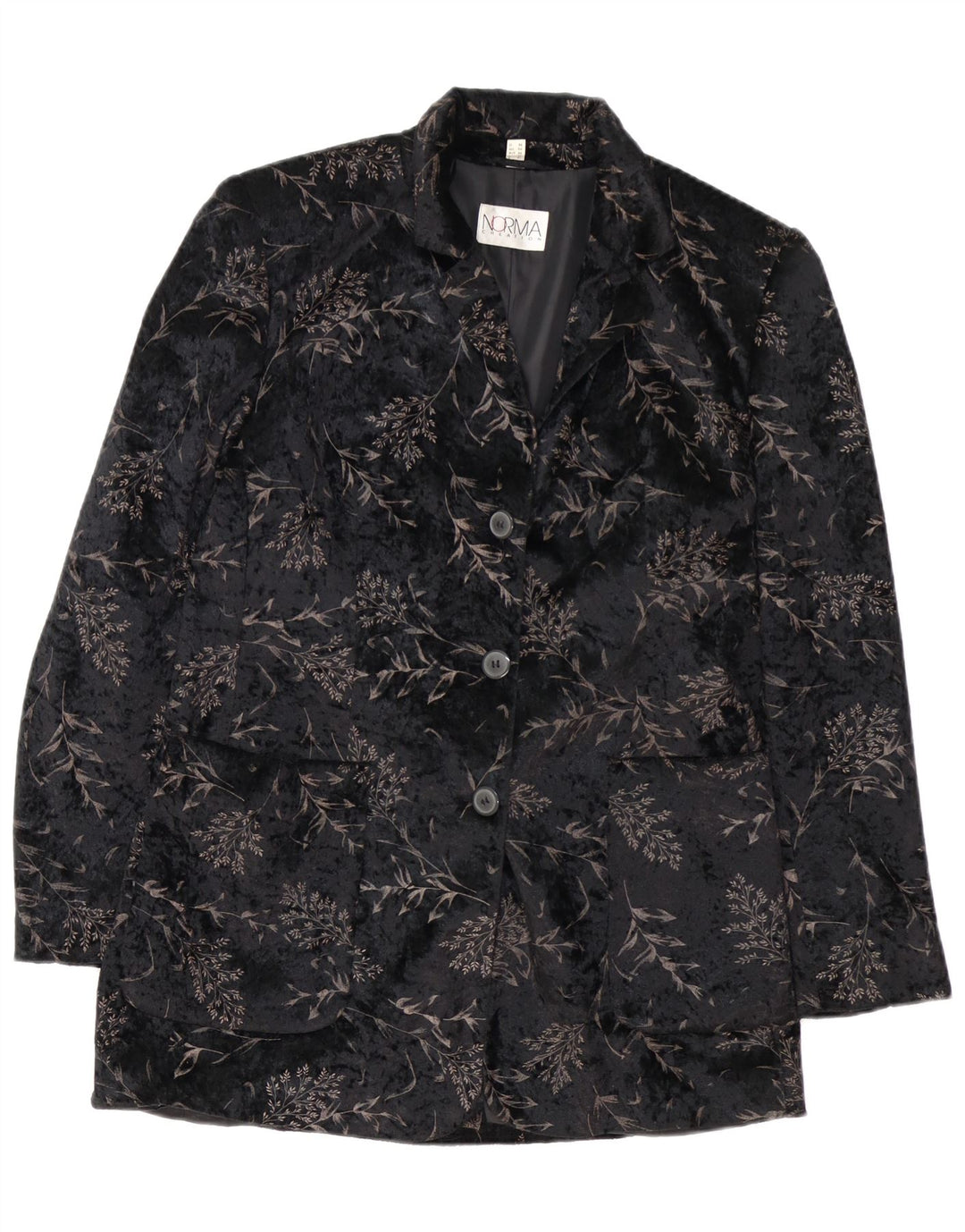 NORMA Veste blazer longue à 3 boutons pour femme UK 10 Petit noir floral
