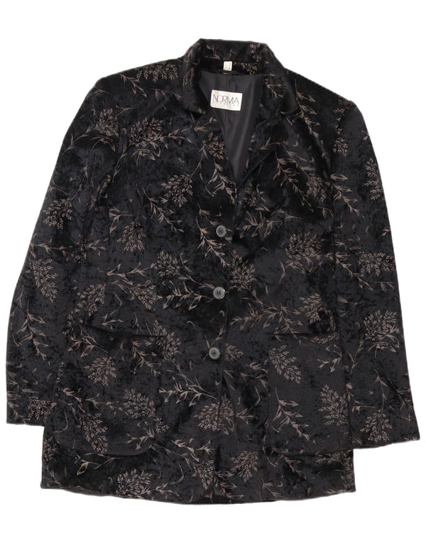 NORMA Veste blazer longue à 3 boutons pour femme UK 10 Petit noir floral