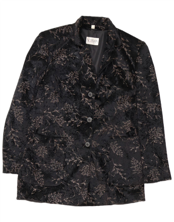 NORMA Veste blazer longue à 3 boutons pour femme UK 10 Petit noir floral