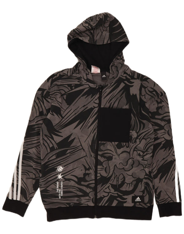 Adidas Pull à capuche zippé pour garçon 13-14 ans Gris Géométrique Sports