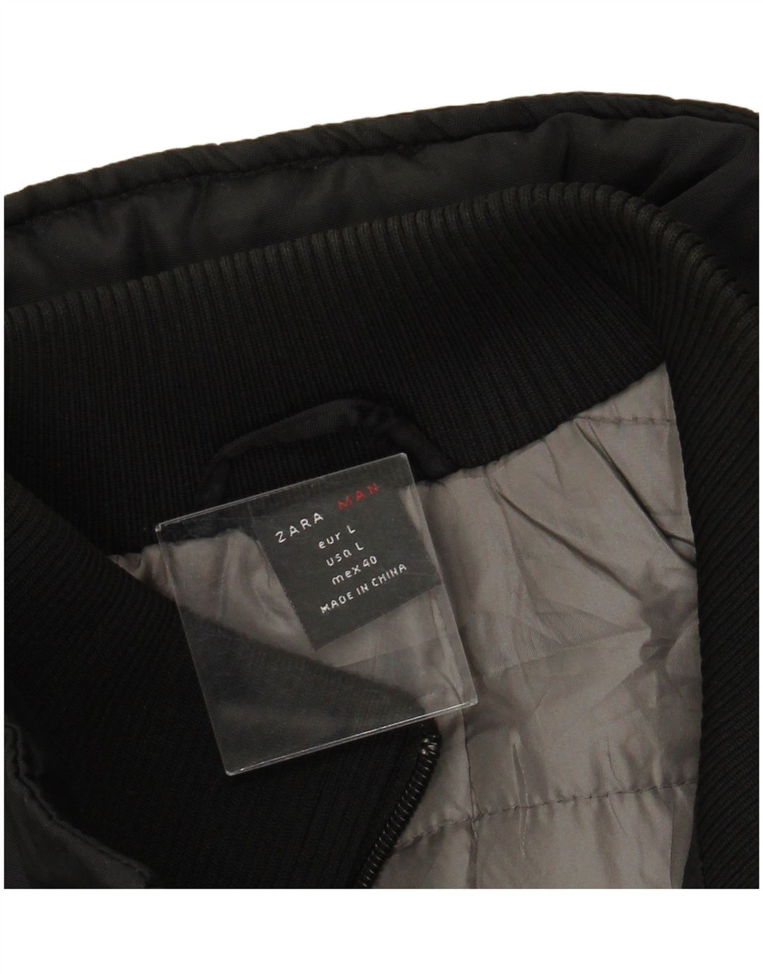 ZARA Veste bomber à capuche pour homme UK 40 Large Noir Nylon