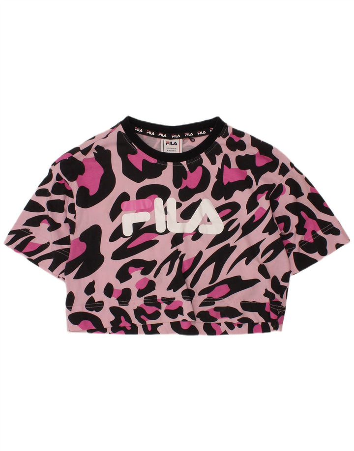 FILA T-shirt court graphique pour fille 9-10 ans en coton imprimé animal rose
