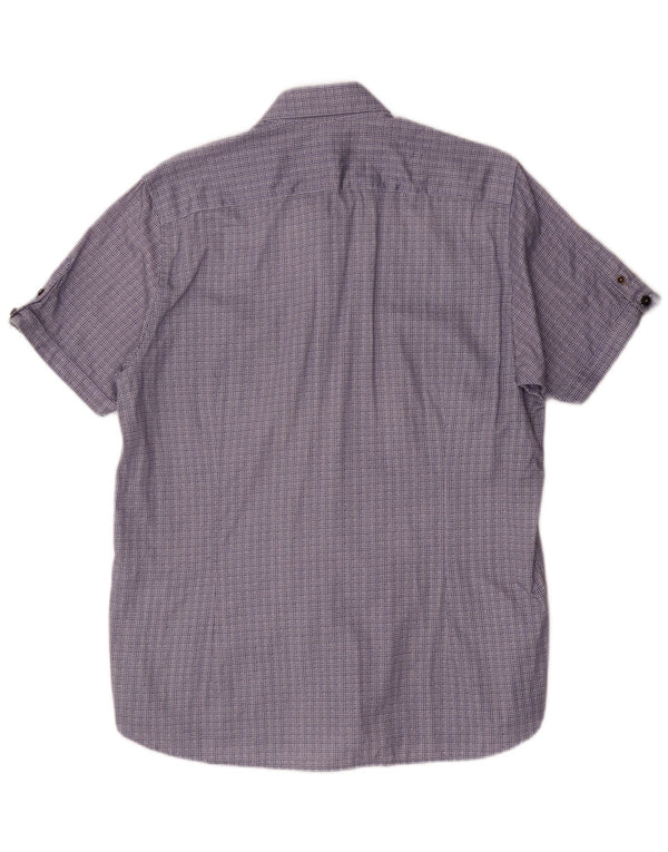 Ted Baker Chemise à manches courtes pour homme Taille 4 Grand coton géométrique bleu marine
