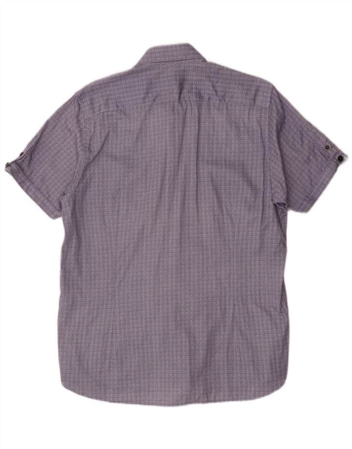 Ted Baker Chemise à manches courtes pour homme Taille 4 Grand coton géométrique bleu marine