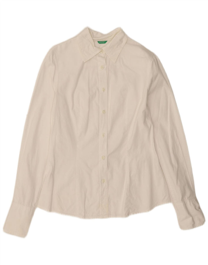 Benetton Chemise Femme UK 10 Small Blanc Coton