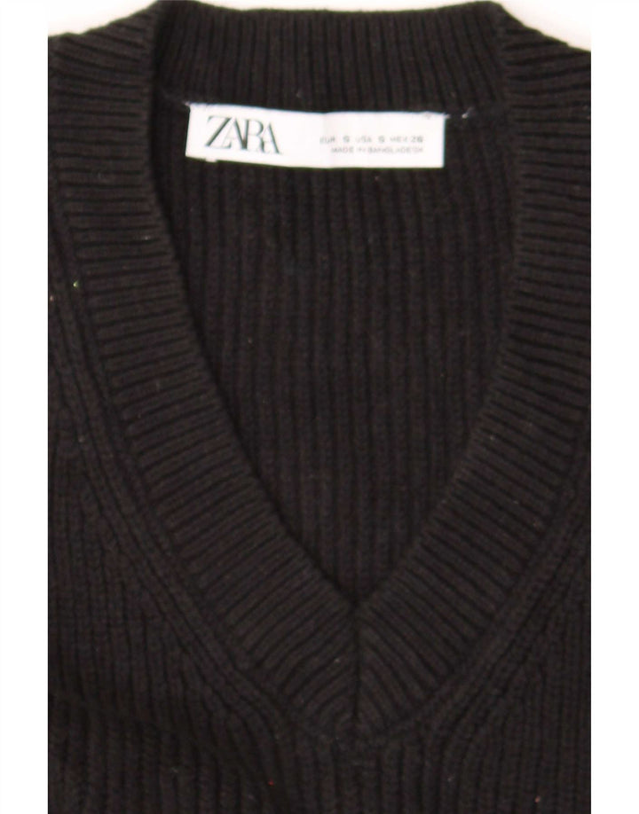 Zara Womens Crop Vest Débardeur UK 10 Petit Noir
