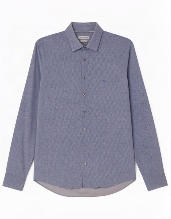 Chemise slim fit Calvin Klein pour homme Taille 39 15 1/2 Bleu moyen géométrique