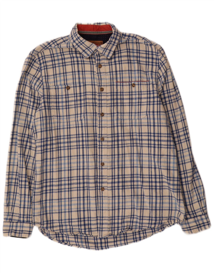 Boston Chemise en flanelle pour homme Grand coton à carreaux blanc cassé