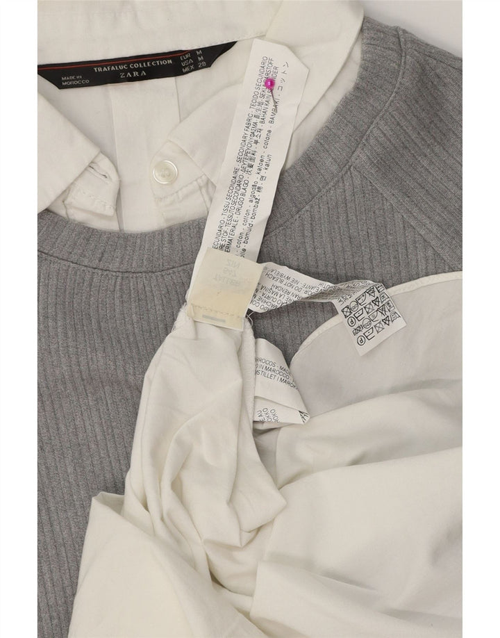 Zara Robe droite pour femme UK 44 Coton color block gris moyen