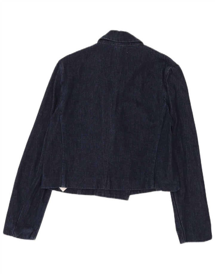 Zara Womens Crop Double Breasted Denim Blazer Veste UK 10 Petit Bleu Marine