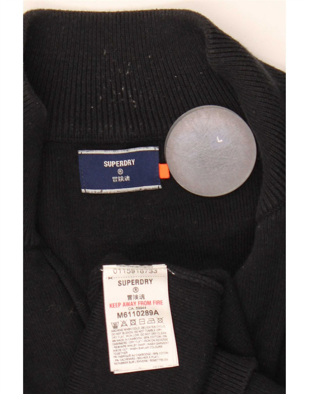 Superdry Pull à col zippé pour homme en coton noir Large