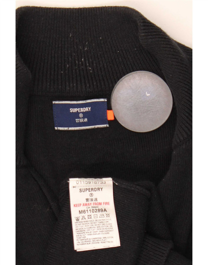Superdry Pull à col zippé pour homme en coton noir Large