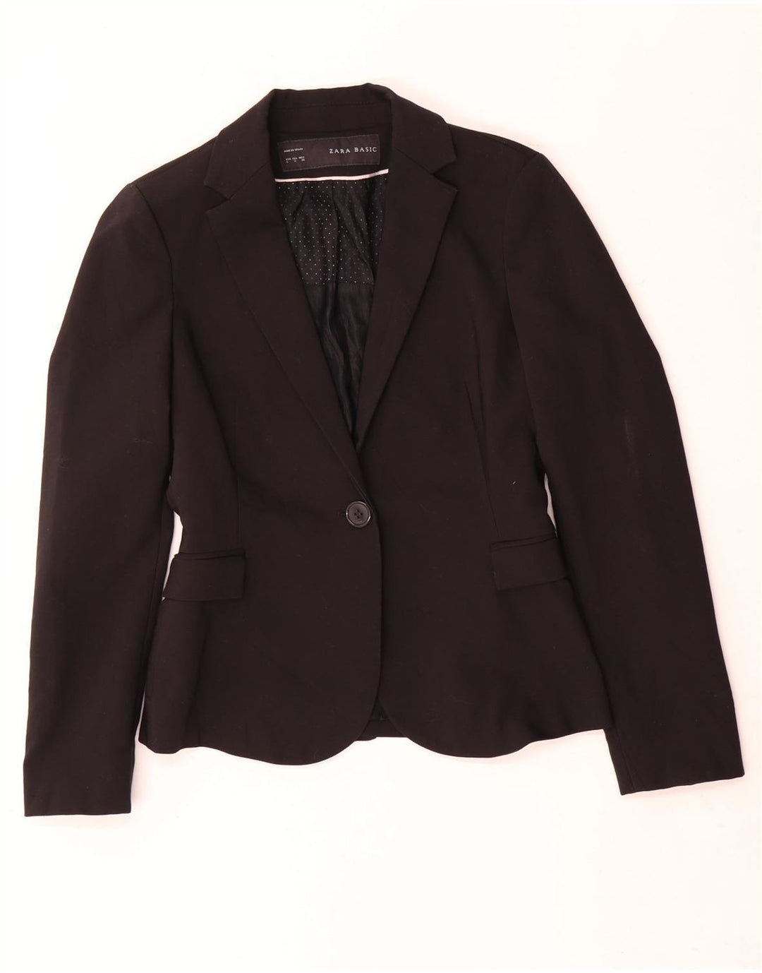 Zara Femme 1 Bouton Blazer Veste UK 10 Petit Noir Polyester