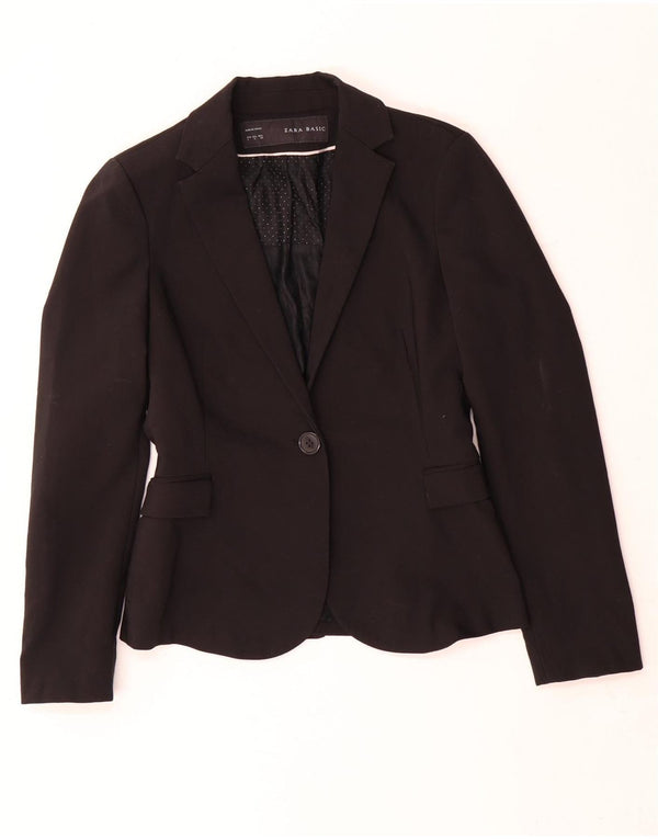 Zara Femme 1 Bouton Blazer Veste UK 10 Petit Noir Polyester