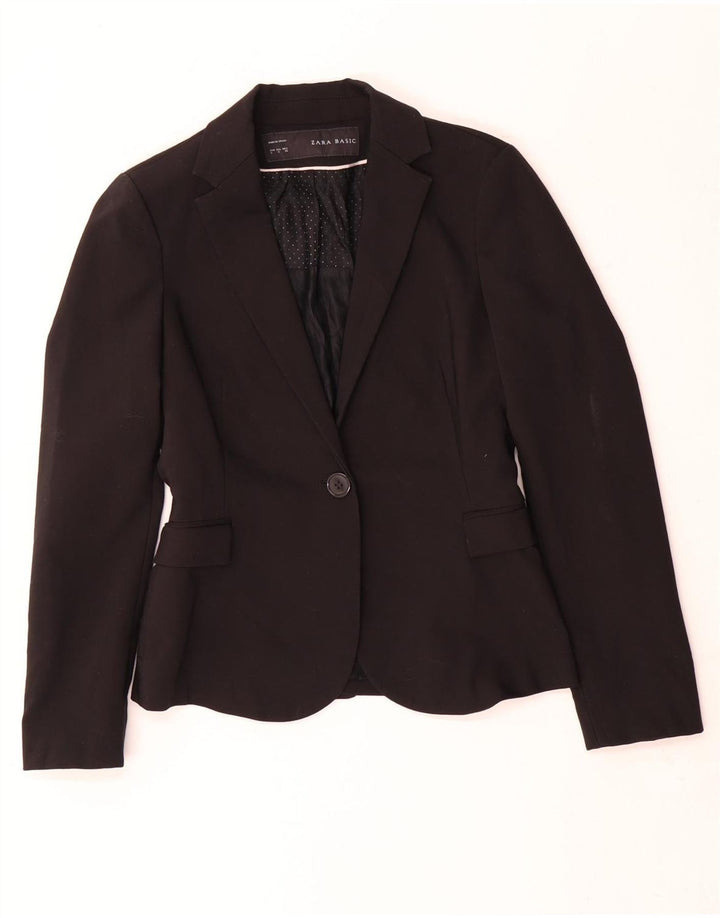 Zara Femme 1 Bouton Blazer Veste UK 10 Petit Noir Polyester