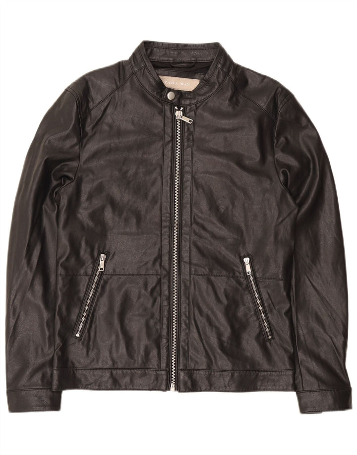 Zara Veste en cuir pour homme UK 38 Medium Noir