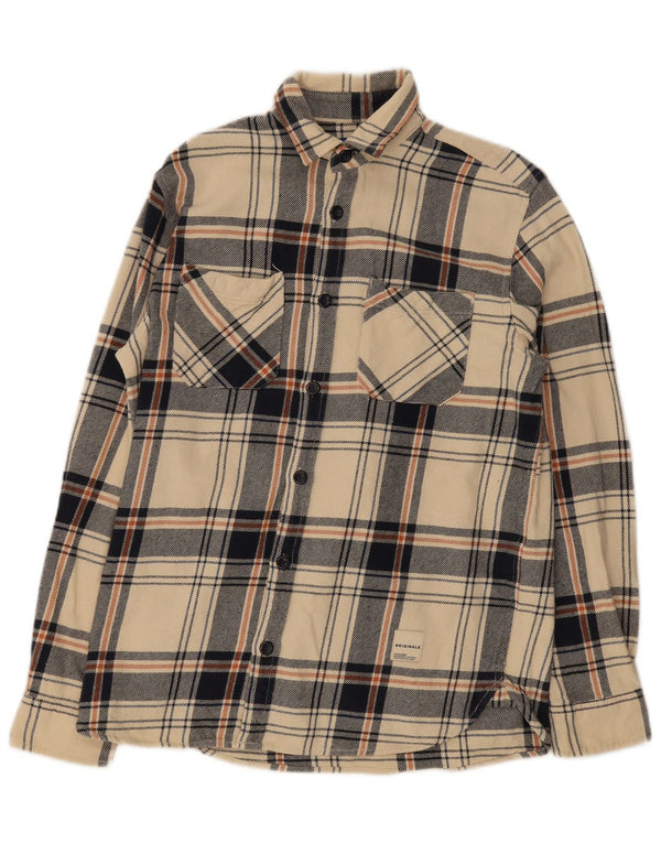 Jack & Jones Chemise Regular Fit En Flanelle Petit Carreau Beige En Coton