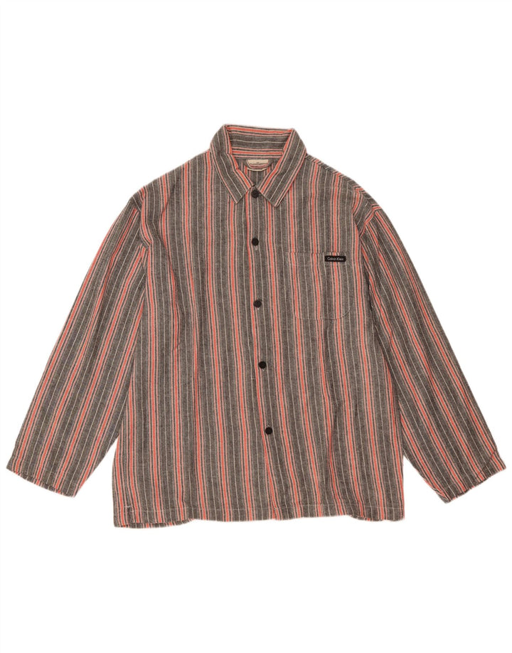 CALVIN KLEIN Chemise Loose Fit Small Gris Rayé Coton Homme