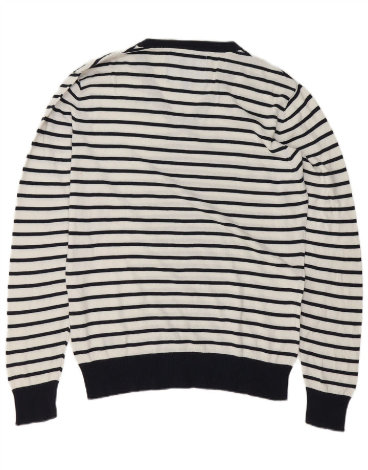 Americanino Pull col V pour homme en coton rayé blanc moyen