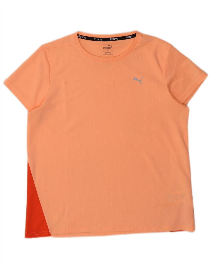 PUMA Womens T-Shirt Top UK 14 Medium Orange Colourblock Polyester