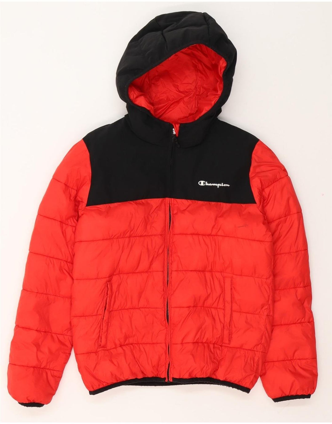 CHAMPION Veste matelassée à capuche pour garçon 11-12 ans Large Rouge Colourblock