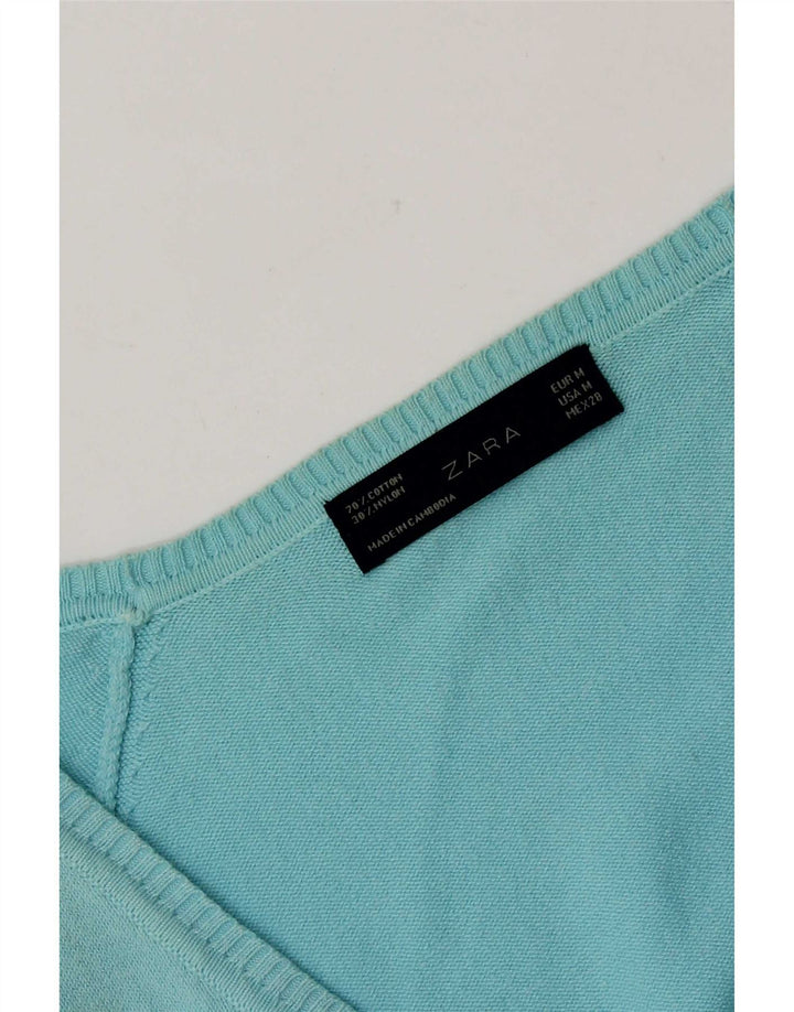 Zara Femme Cardigan Pull UK 12 Bleu Moyen Coton