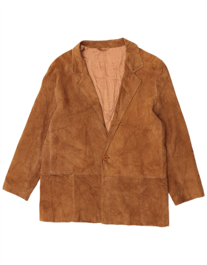 vintage Homme 1 Bouton Veste Blazer En Daim UK 36 Petit Marron