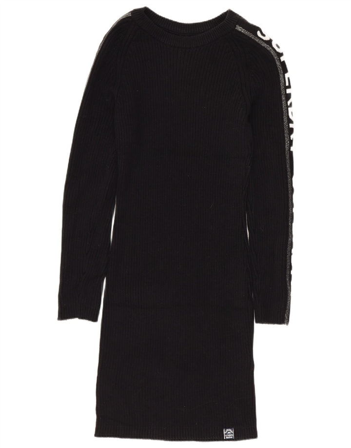 SUPERDRY Robe pull graphique pour femme UK 12 Coton noir moyen