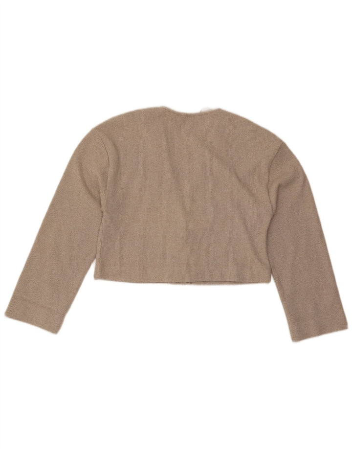 Zara Femme Crop Cardigan Top UK 10 Petit Beige Polyester