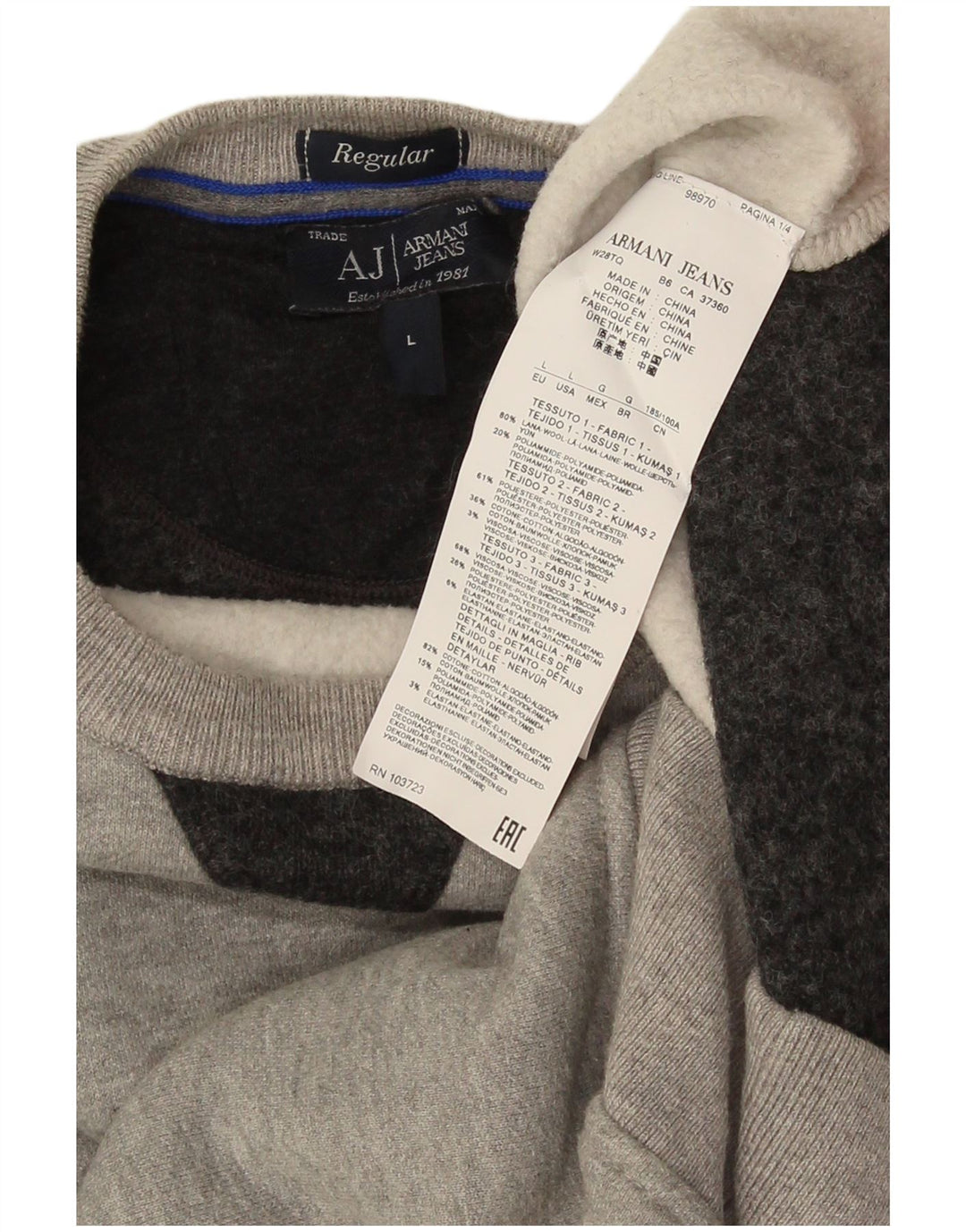 Armani Jeans Sweat-shirt pour garçon 10-11 ans Grand Gris Colorblock