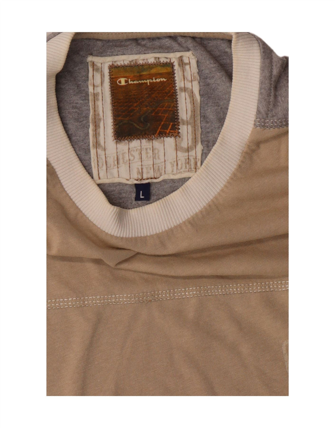 Champion T-Shirt Graphique Homme Large Beige Colourblock