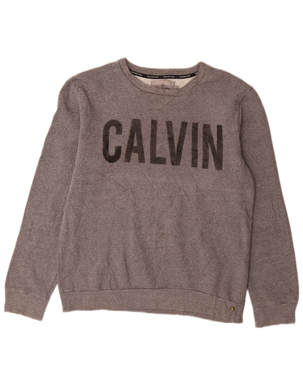 Calvin Klein Jeans Sweat-shirt graphique pour homme en coton moucheté Gris Taille L