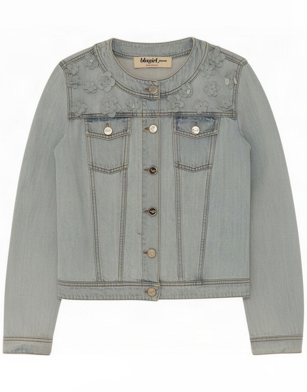 Blugirl Blumarine Veste en jean courte pour femme IT 46 Grand coton fleuri bleu