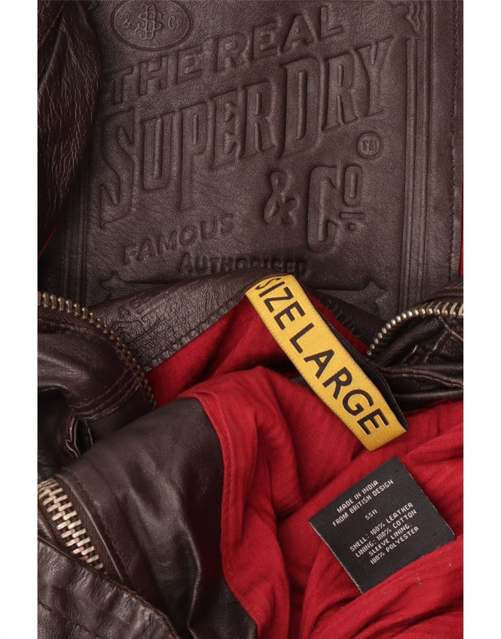 Superdry Veste en cuir militaire pour homme UK 40 Grand cuir marron