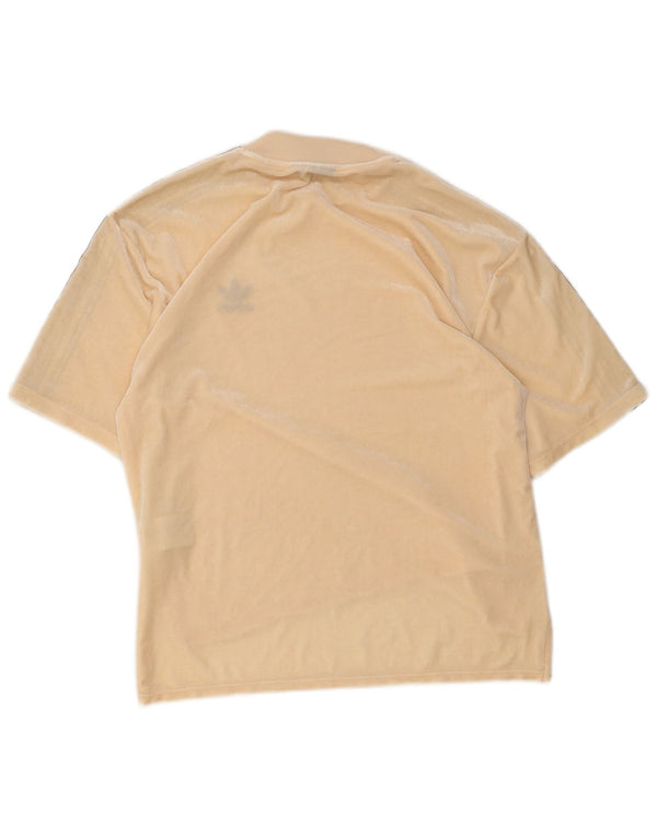 Adidas Womens Velour T-Shirt Top UK 10 Petit Beige Polyester
