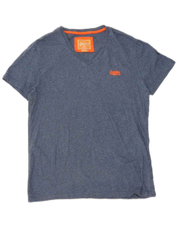 Superdry Mens T-Shirt Top XL Blue Flecked Cotton