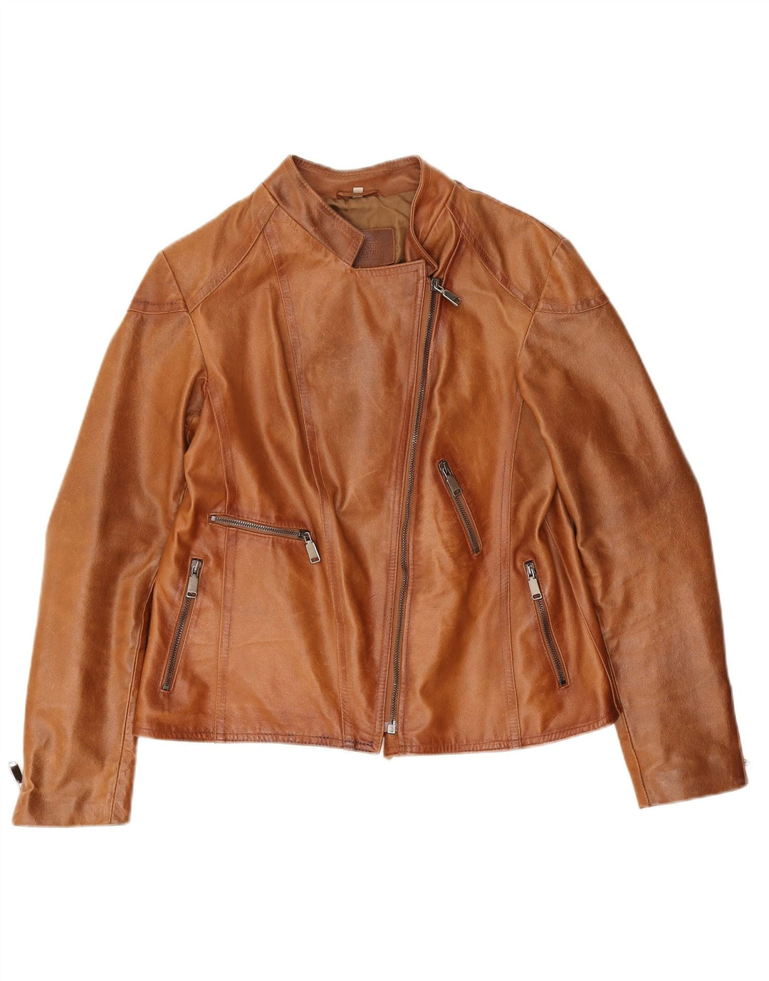 Bata Veste de motard en cuir pour femme UK 14 Large Marron