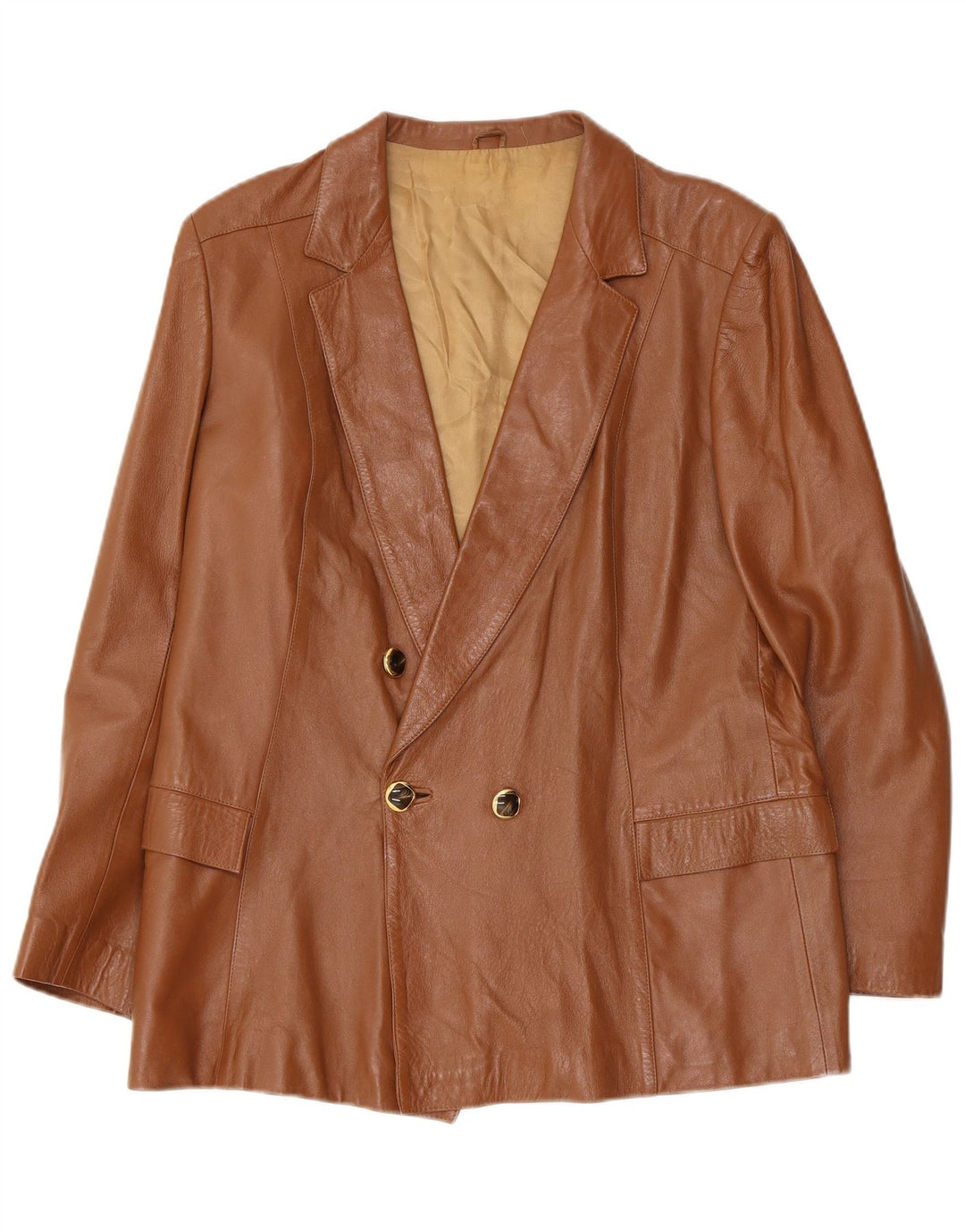Anfor Veste blazer en cuir à double boutonnage pour femme IT 44 Marron moyen