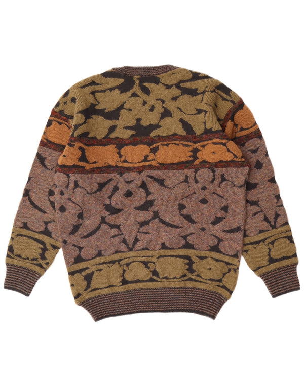 vintage Mens Crew Neck Jumper Sweater IT 54 XL Laine florale multicolore