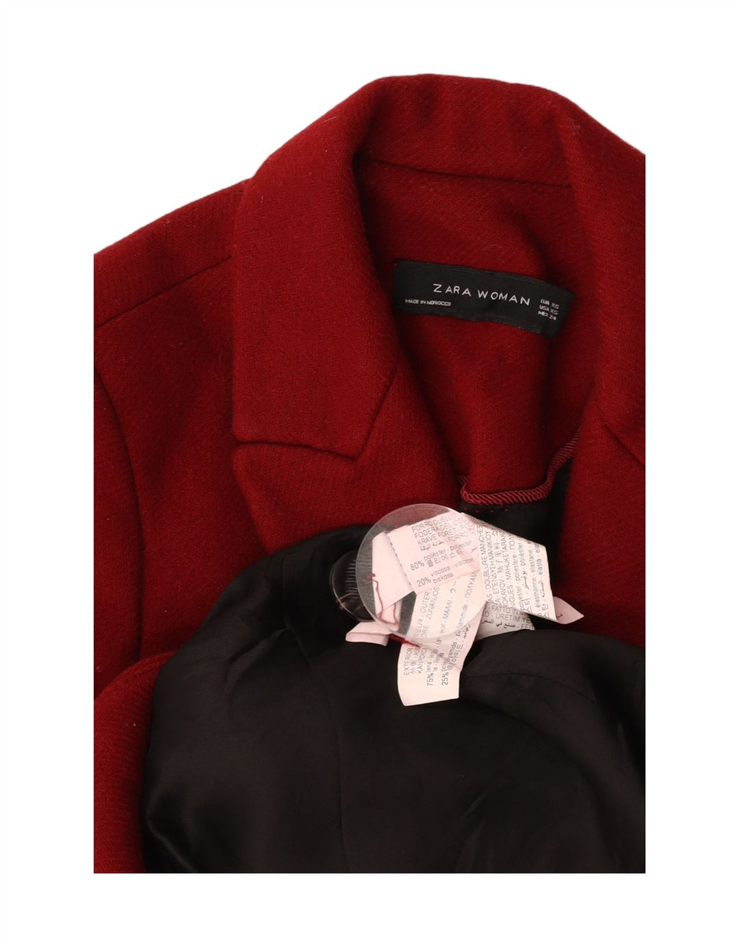 ZARA Femme Pardessus UK 6 XS Rouge Polyester