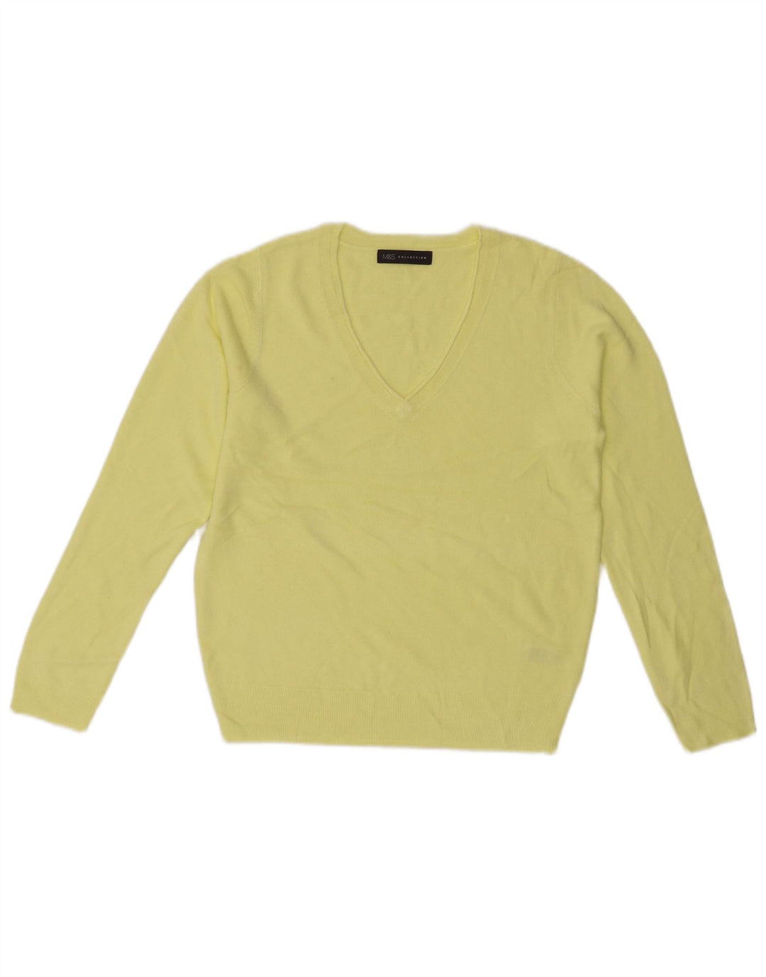 MARKS & SPENCER Pull col en V pour femme UK 10 Petit Acrylique Jaune