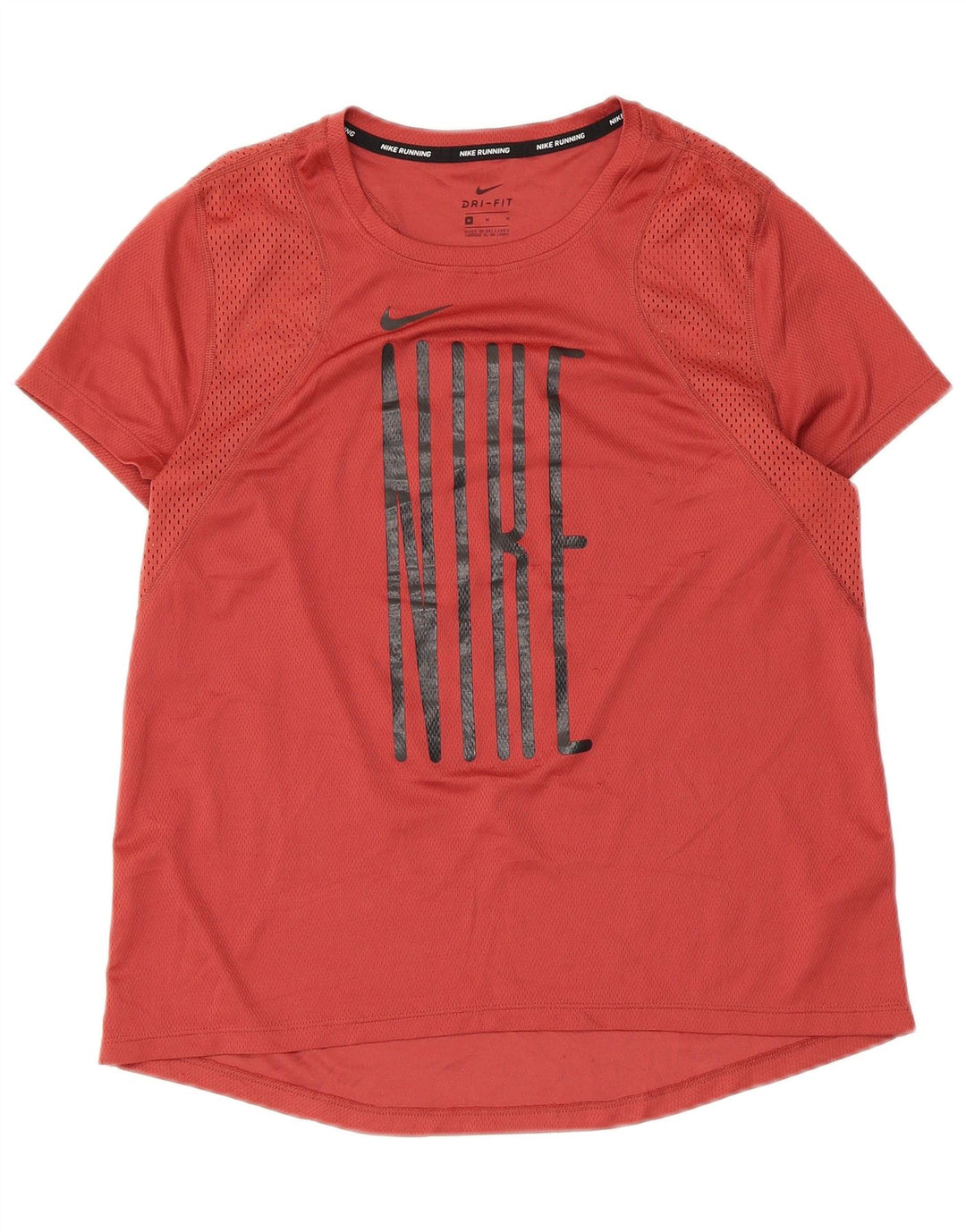 Nike Womens Dri Fit Running Graphic T-Shirt Top UK 12 Rouge Moyen Polyester
