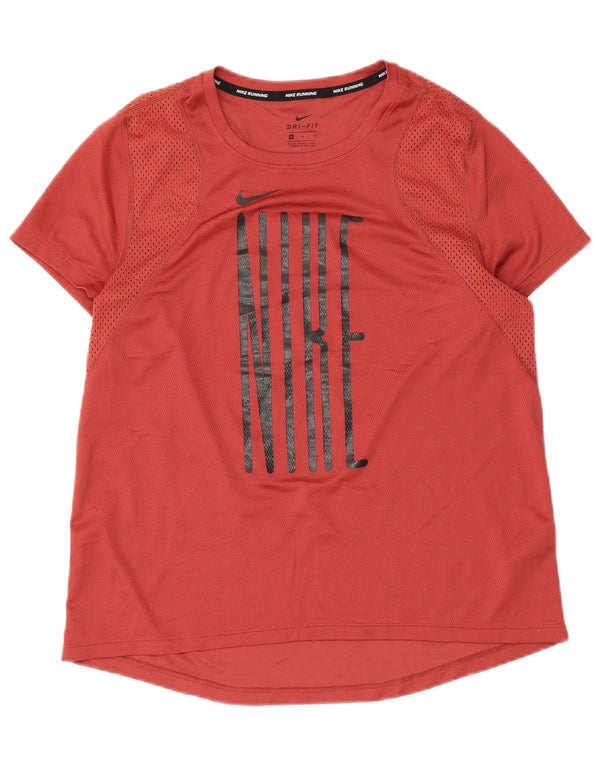 Nike Womens Dri Fit Running Graphic T-Shirt Top UK 12 Rouge Moyen Polyester