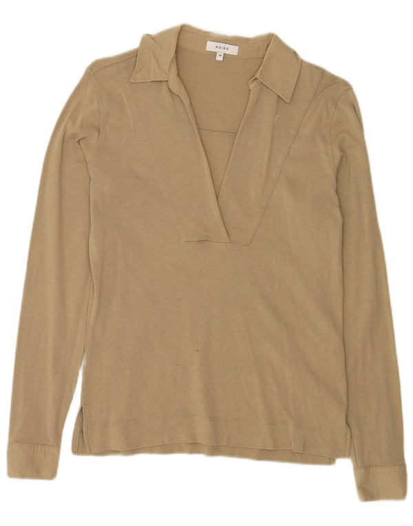 Reiss Polo à manches longues pour femme UK 14 Coton beige moyen