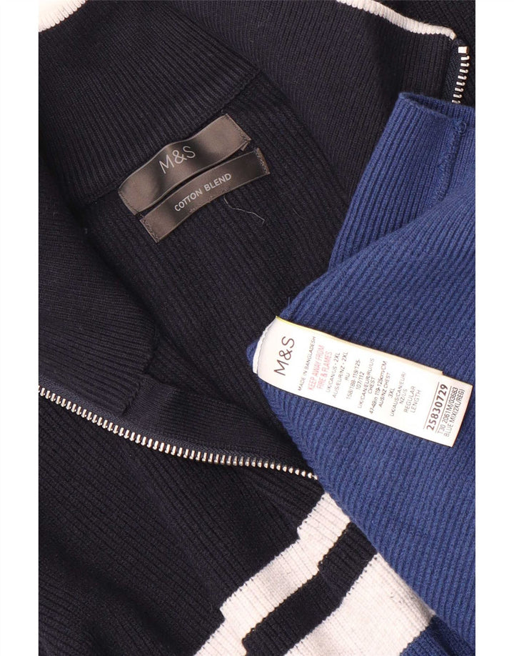 Marks & Spencer Pull col zippé pour homme 2XL Bleu rayé Polyester
