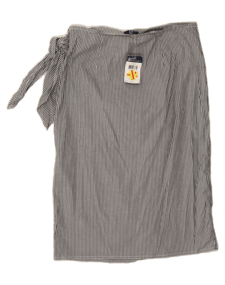CHAPS Womens Wrap Skirt US 10 Large W32  Grey Striped Cotton Vintage Chaps and Second-Hand Chaps from Messina Hembry 