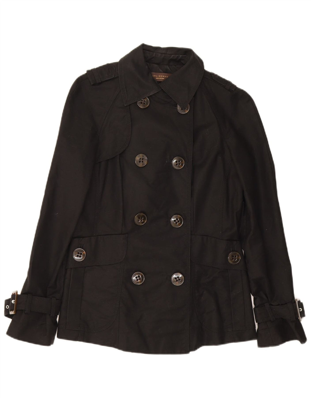 Zara Femme Trench Coat UK 10 Petit Coton Noir