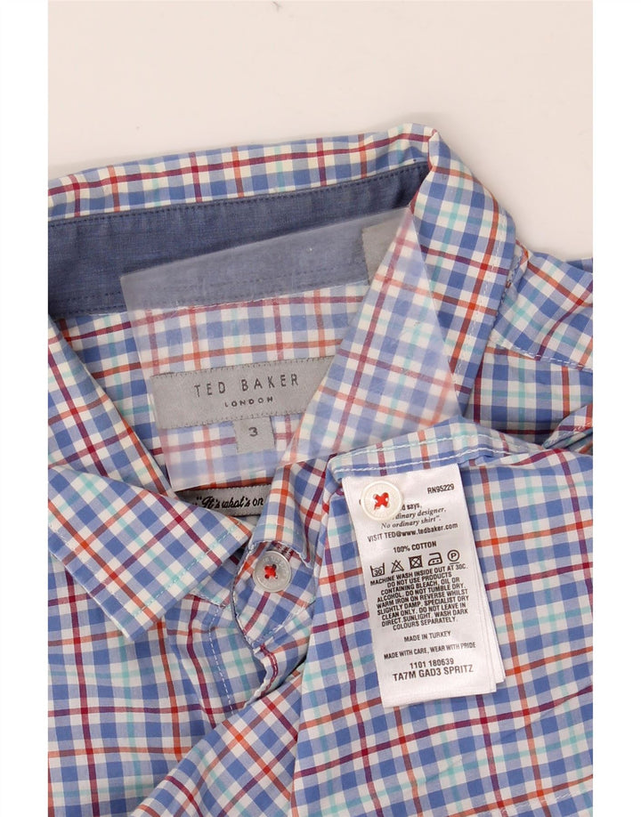 TED BAKER Chemise à manches courtes pour hommes Taille 3 Coton à carreaux bleu moyen
